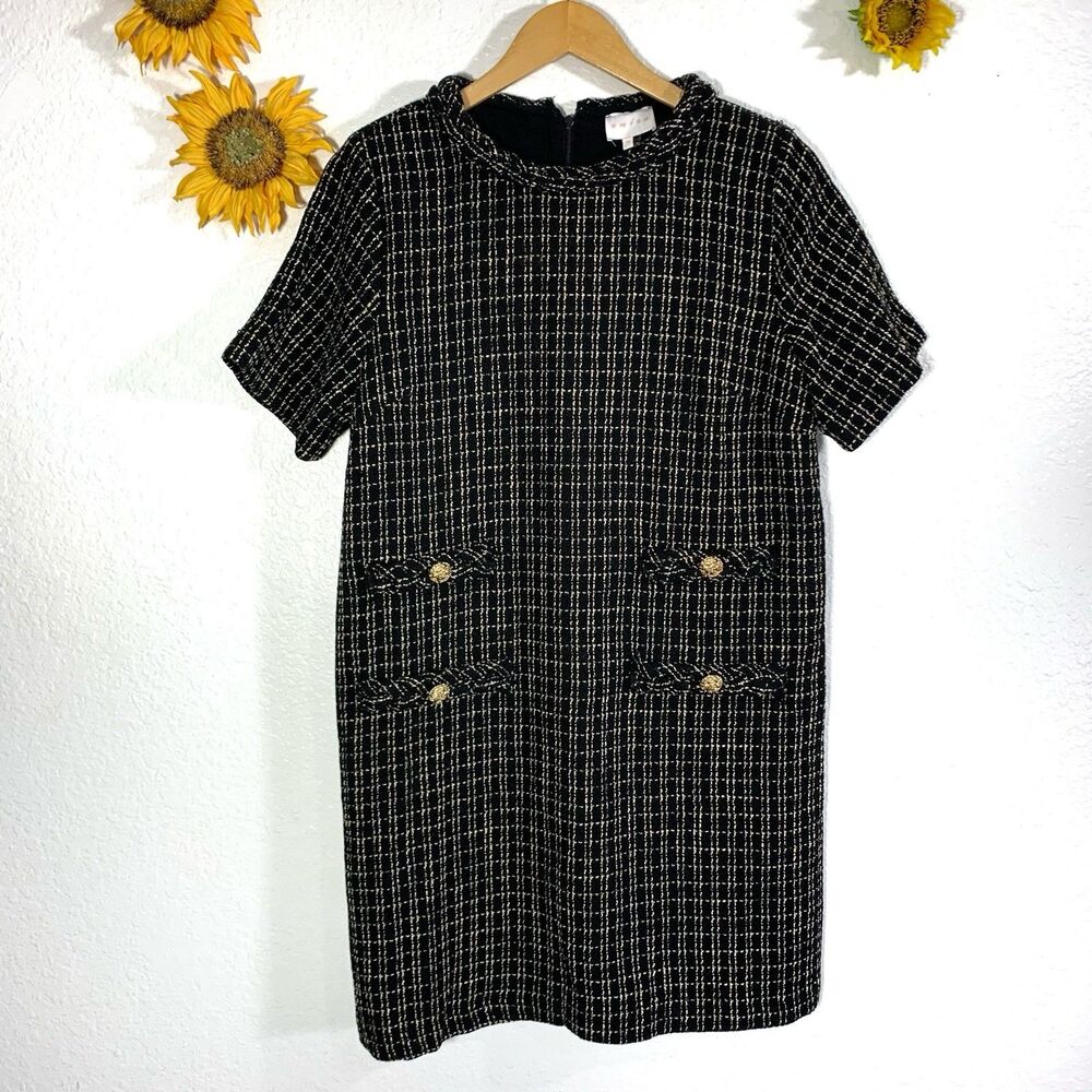 Entro Black White Tweed Boucle Fabric Short Dress Size Medium Women’s
